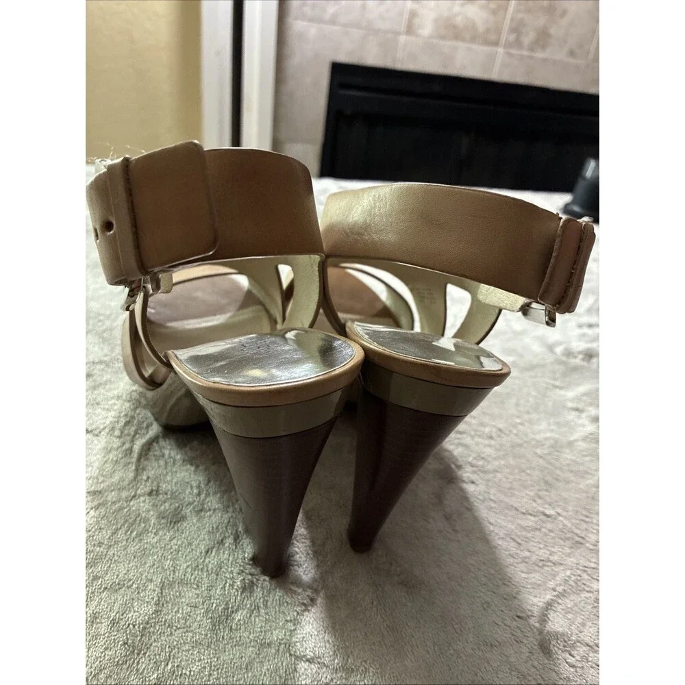 Michael Kors Carla Tan Leather Platform Heel Slingback Women's Sandals Sz 9.5